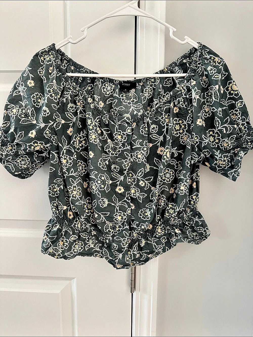 J.Crew Floral Cotton Blouse in Green & Yellow Size Small